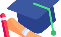 birrete y diploma de estudiantes con lápiz
